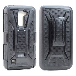 LG K10 Premier LTE Armor Holster Combo Belt Clip Case (Black)